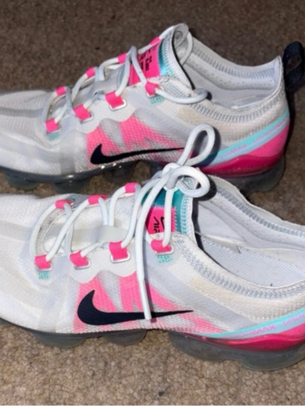 Nike Women's White Pink Teal VaporMax Sneakers